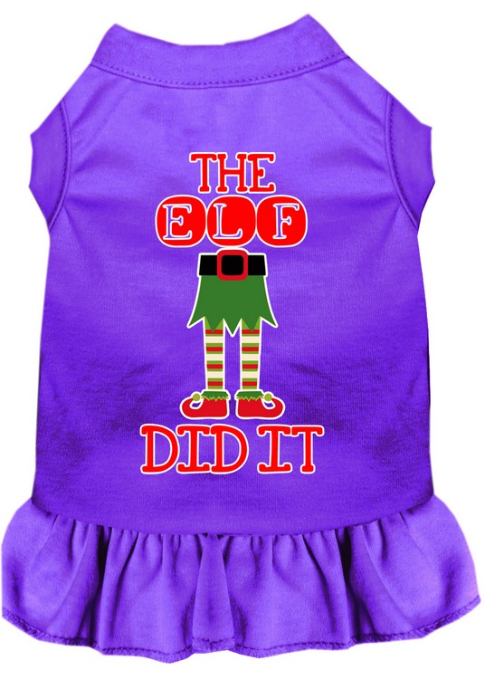 The Elf Did It Screen Print Dog Dress Purple XS